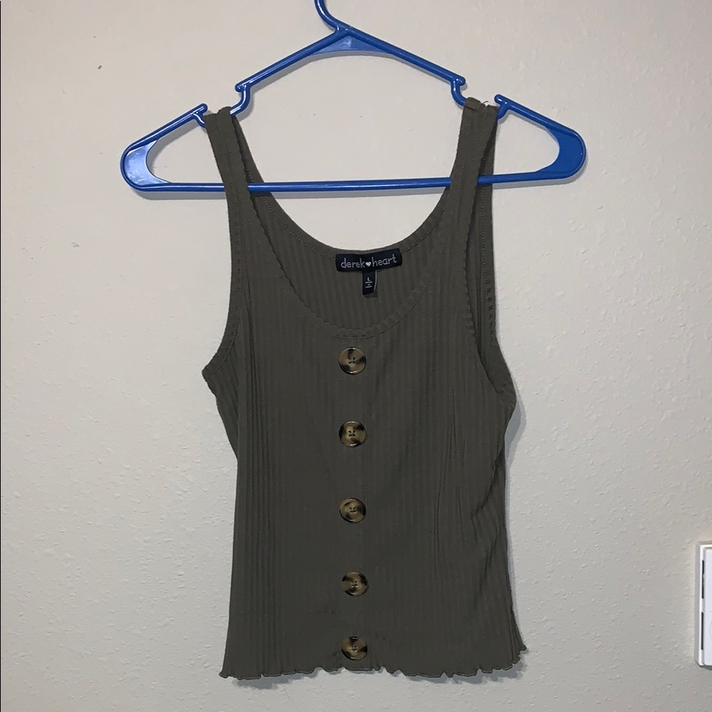 Dark Olive Button-Front Tank Top